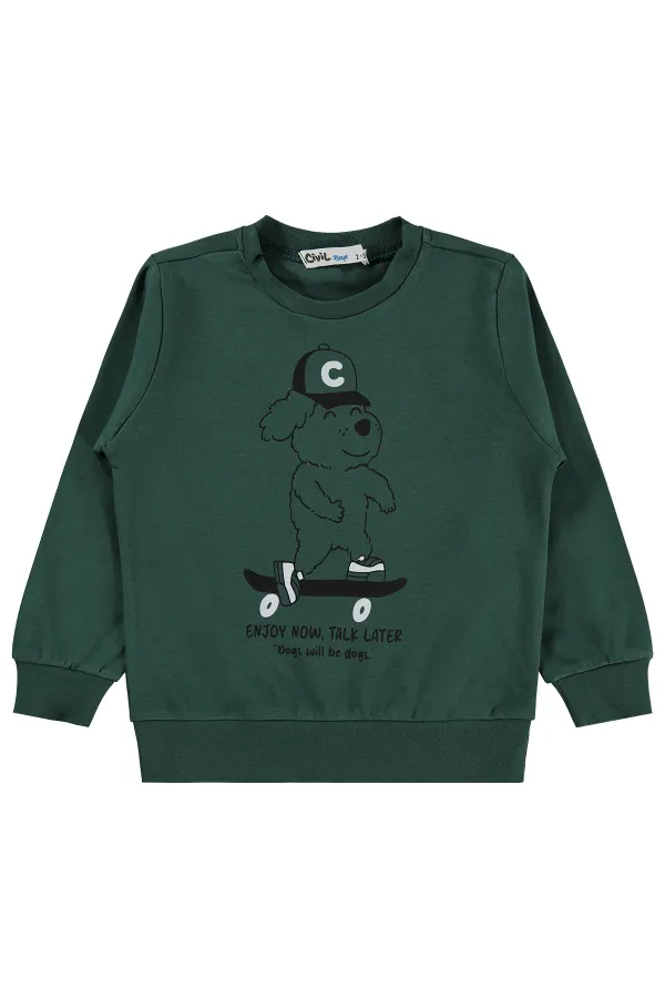Erkek Çocuk Sweatshirt Km 2-5 Yaş Çam Yeşili - Paket