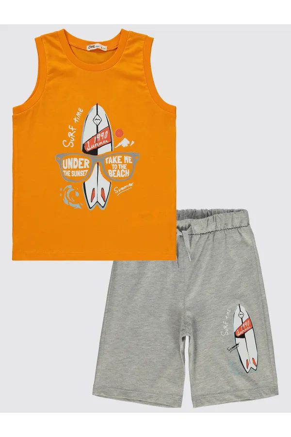 Erkek Çocuk Pijama Takımı 6-9 Yaş Açık Oranj - Paket