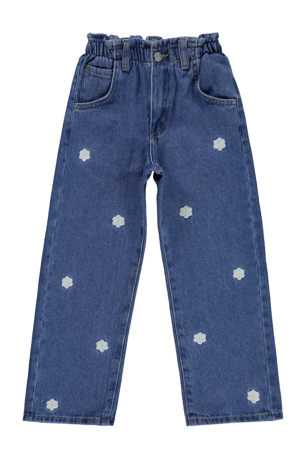 Girls' Denim Trousers, Ages 6-9, Blue - Pack
