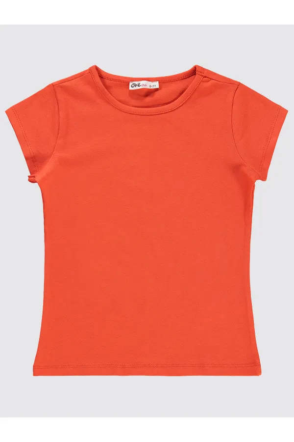 Girls' T-shirt, Ages 6-9, Dark Orange - Pack