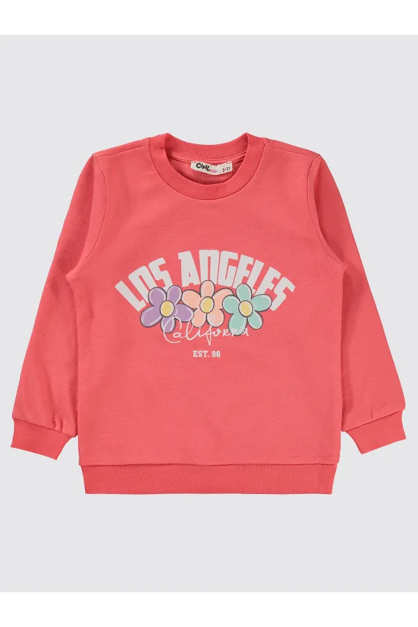 Kız Çocuk Sweatshirt 2-5 Yaş Günbatımı Mercanı - Paket