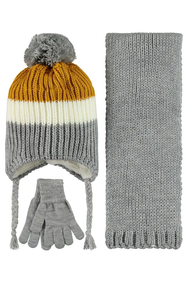 Erkek Çocuk Atkı Bere Eldiven Setleri 6-9 Yaş Gri - Paket