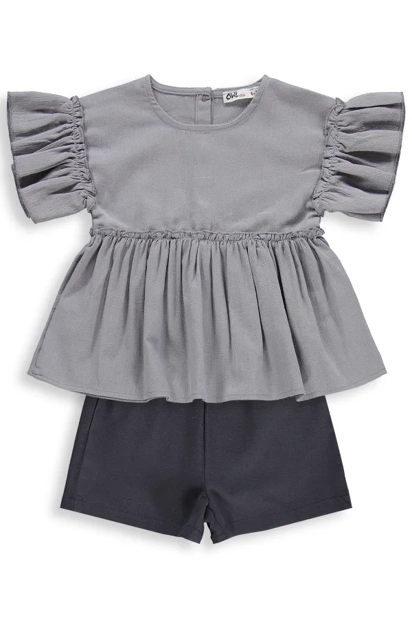 Kız Çocuk Takım 6-9 Yaş Gri - Paket