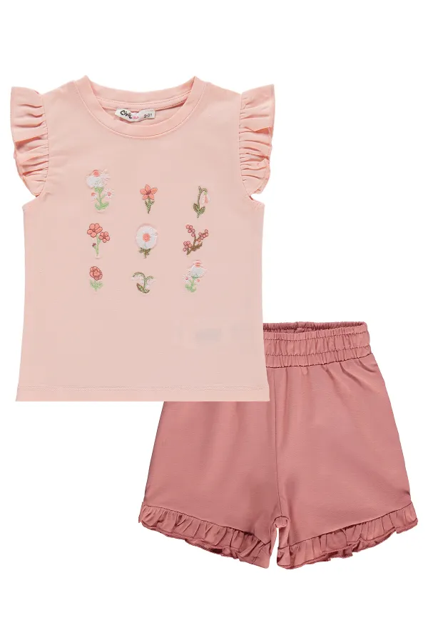 Kız Çocuk Takım 2-5 Yaş Somon-Açık Kiremit - Paket