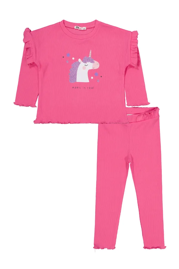 Kız Çocuk Takım 2-5 Yaş Koyu Pembe - Paket