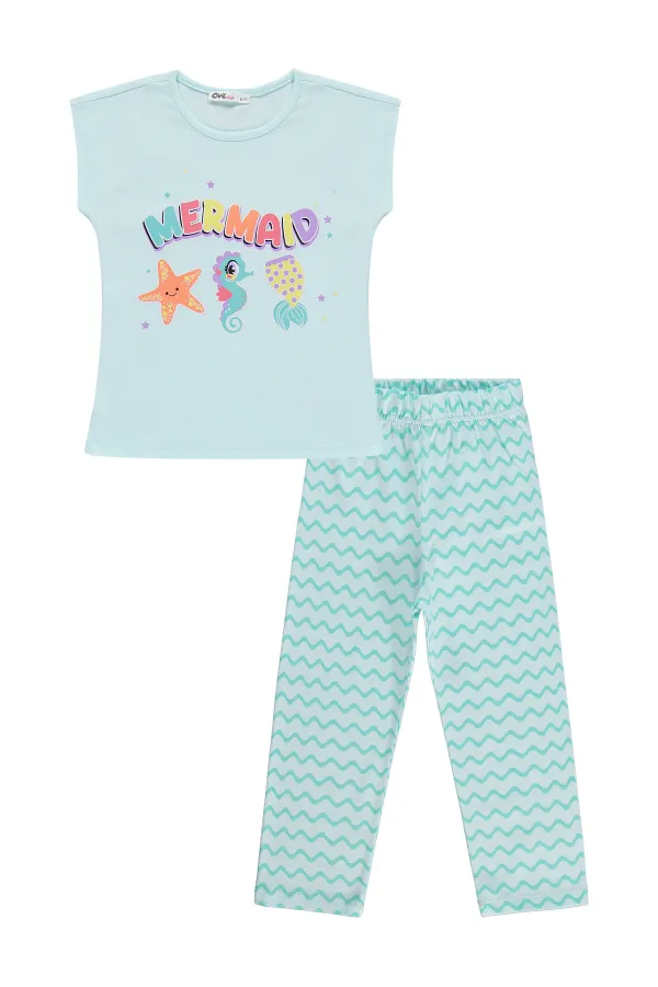 Kız Çocuk Pijama Takımı 6-9 Yaş Açık Mint - Paket