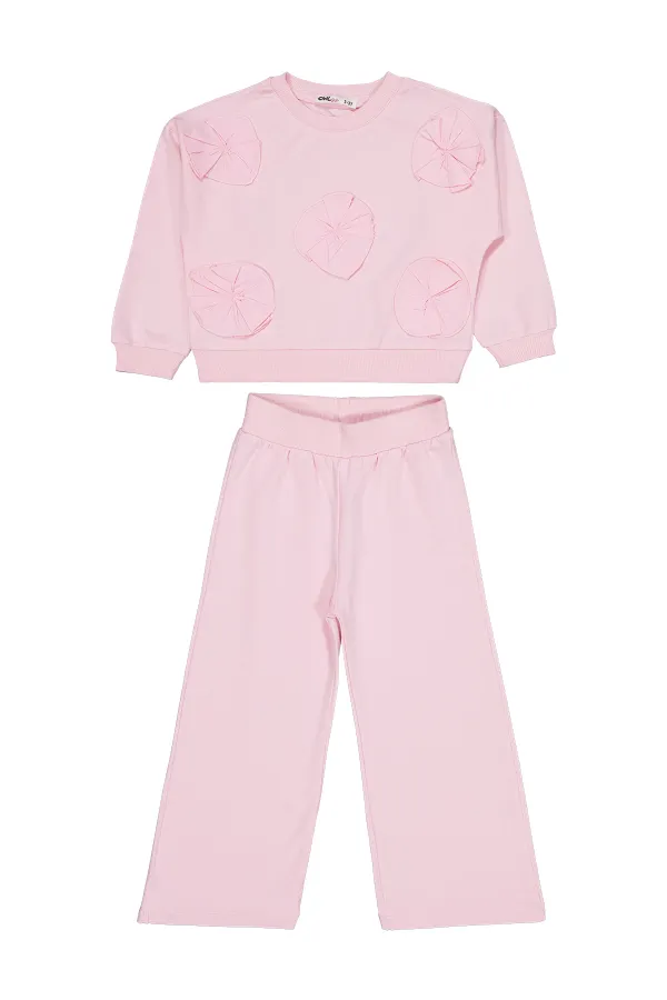 Kız Çocuk Eşofman Takımı 2-5 Yaş Pudra - Paket
