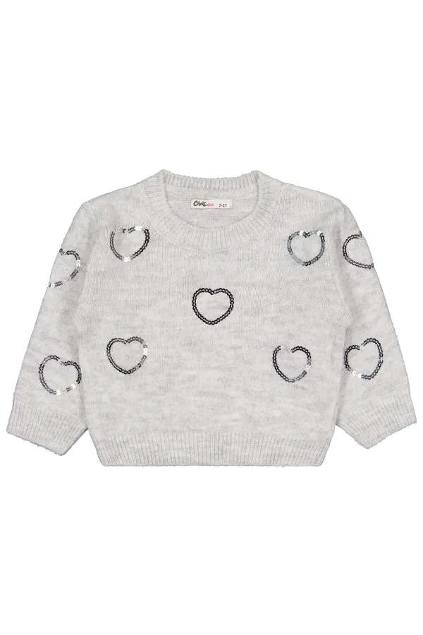 Pull pour fille, 2-5 ans, gris chiné - Emballage