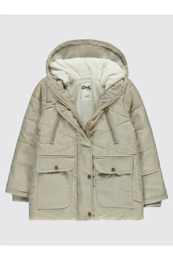 Kız Çocuk Mont 6-9 Yaş Ekru - Paket