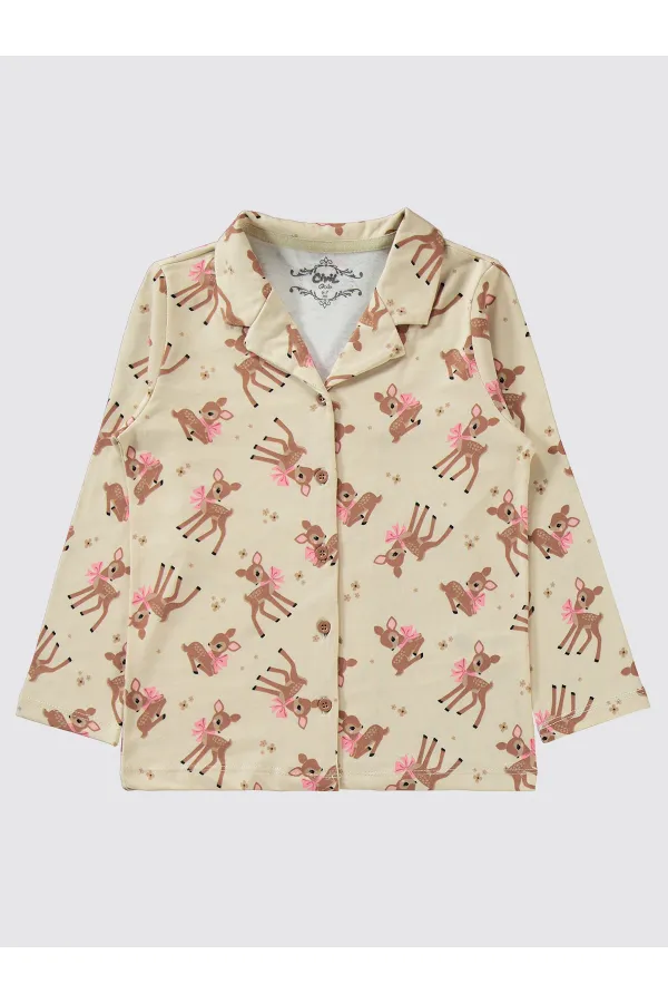 Kız Çocuk Pijama Takımı 10-13 Yaş Açık SütlüKahve - Paket