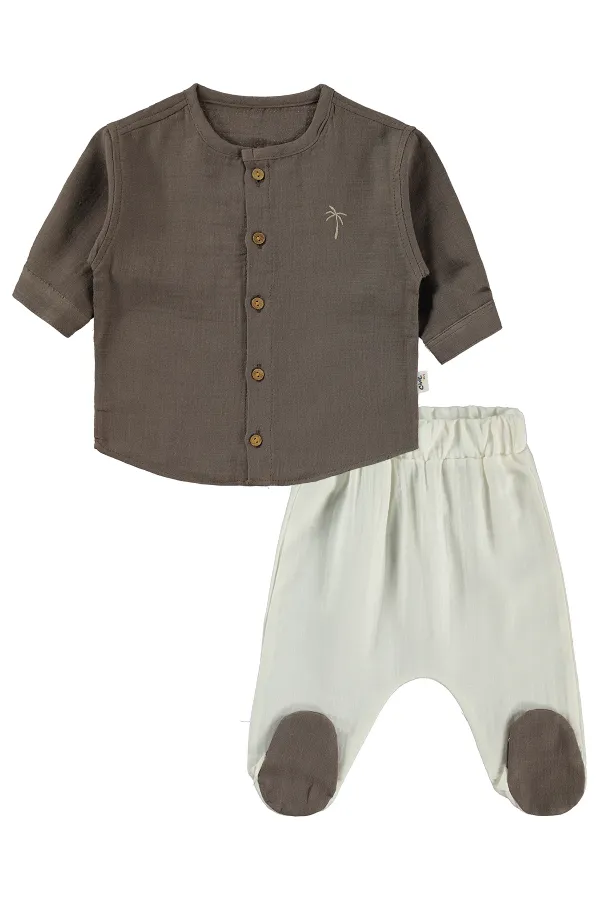 Baby Pajama Set 0-24 Months, Off-White/Dark Brown - Package