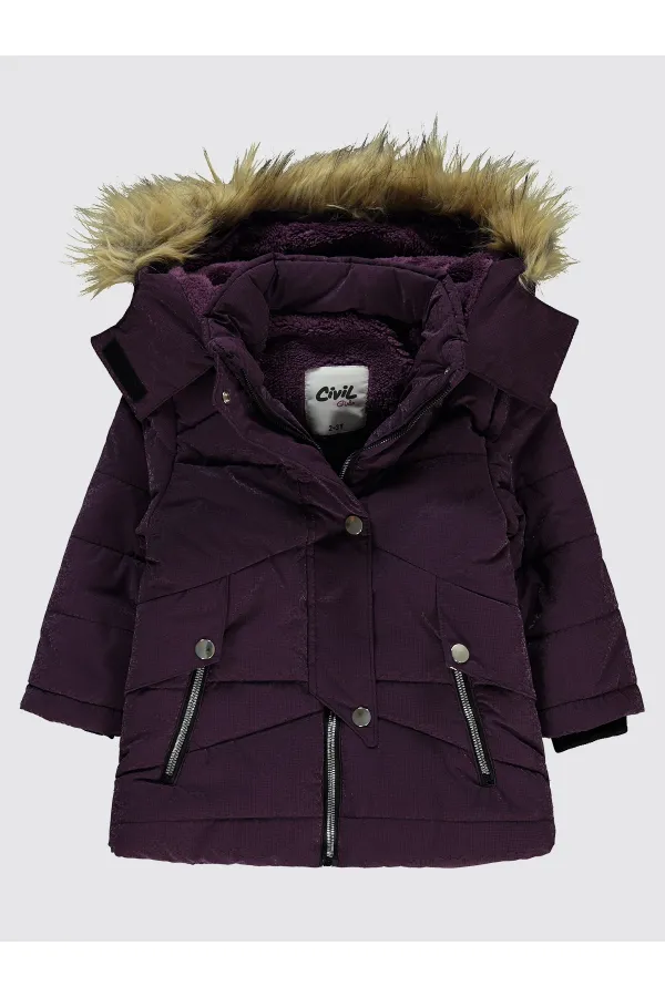 Kız Çocuk Mont 2-5 Yaş Mürdüm - Paket