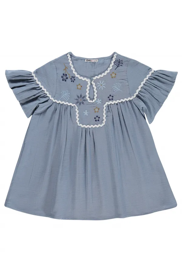 T-shirt pour fille, 10-13 ans, bleu - Lot