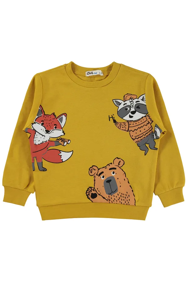 Erkek Çocuk Sweatshirt Km 2-5 Yaş Hardal - Paket