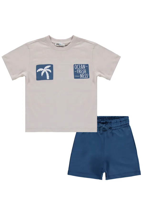 Erkek Çocuk Takım 2-5 Yaş Taş Rengi-Petrol - Paket