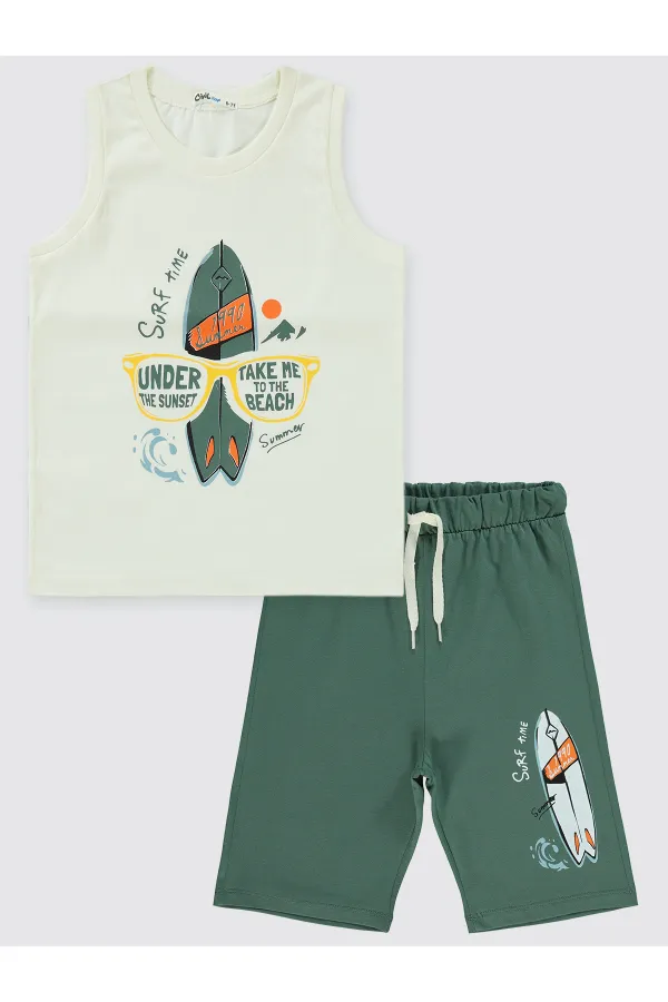 Erkek Çocuk Pijama Takımı 6-9 Yaş Ekru - Paket