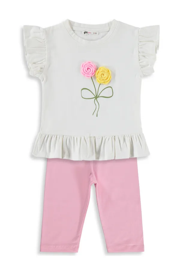 Ensemble pour fille de 2 à 5 ans, écru-rose - Emballage