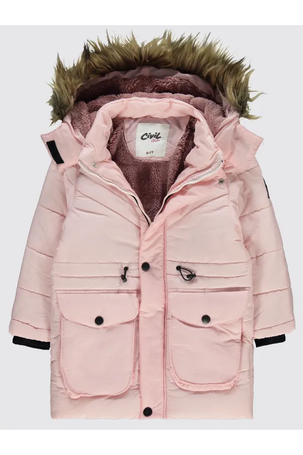 Kız Çocuk Mont 6-9 Yaş Pudra - Paket
