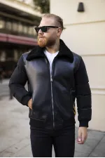 Men's Black Coat with Fur Collar - FN10020