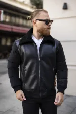 Men's Black Coat with Fur Collar - FN10020