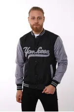 Siyah Yankees Baskılı Ceket F01000