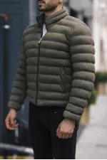 Veste homme en nubuck suédé kaki à col montant - FN20550