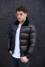 Veste en cuir brillant matelassée pour homme