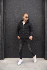 New Season Men's Black Hooded Plain Jacket