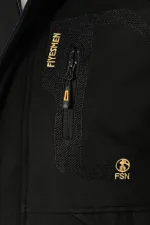 Fur-lined, waterproof and windproof black softshell winter coat for men.