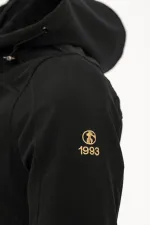 Fur-lined, waterproof and windproof black softshell winter coat for men.