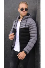 Men's Grey Two-Tone Hooded Suede Jacket