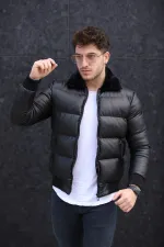 Veste en cuir brillant matelassée pour homme