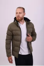 Veste homme kaki à capuche en daim nubuck - FN20250