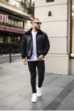 Men's Black Coat with Fur Collar - FN10020