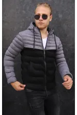 Men's Grey Two-Tone Hooded Suede Jacket