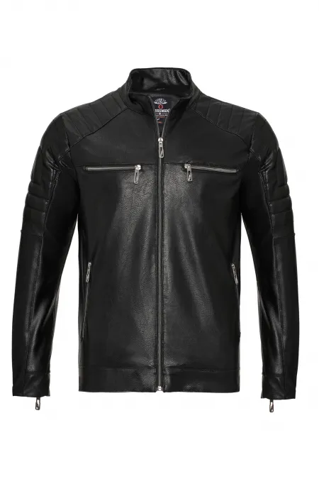 Veste en cuir noir pour homme, coupe ajustée