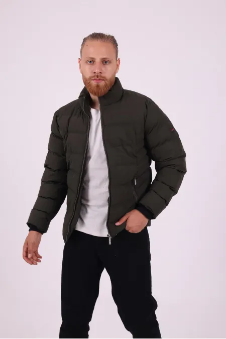 Doudoune zippée sans capuche kaki pour homme - FN20120