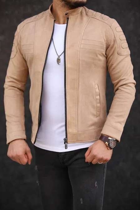 Veste en nubuck couleur crème, à boutons.