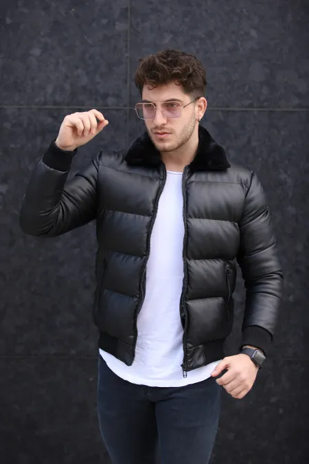 Veste en cuir brillant matelassée pour homme