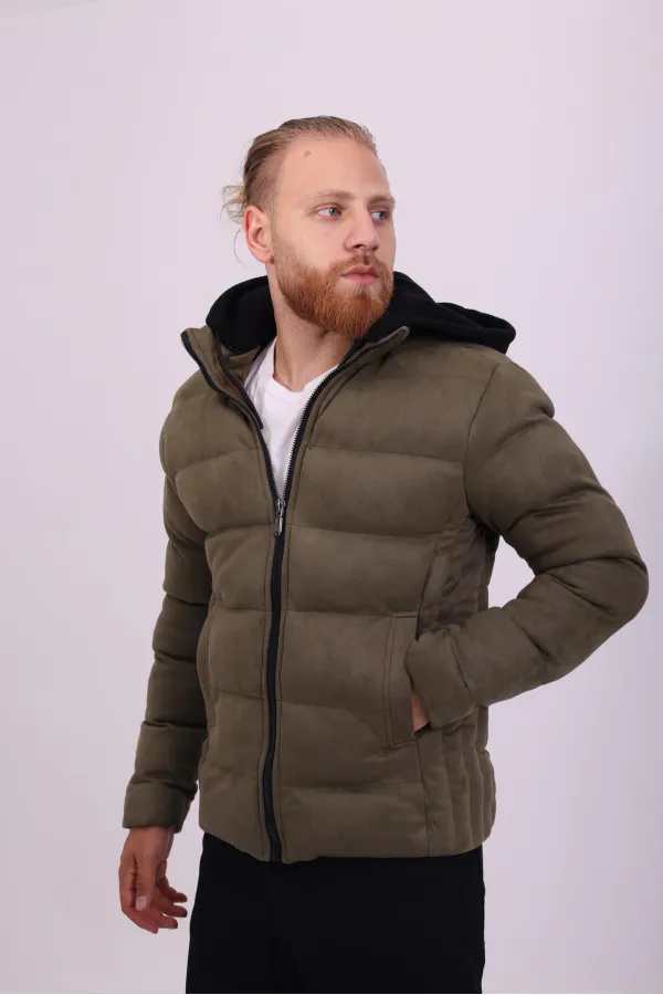 Veste homme kaki à capuche en daim nubuck - FN20250