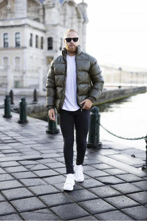 Manteau d'hiver kaki pour homme à col montant - FN10170