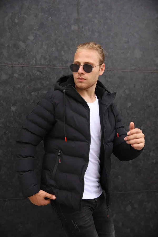New Season Men's Black Hooded Plain Jacket