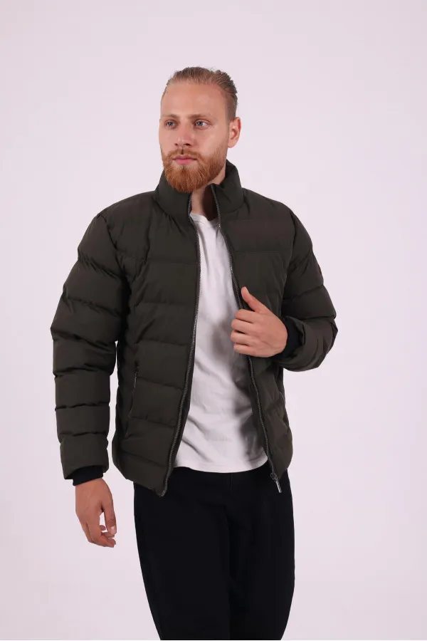 Doudoune zippée sans capuche kaki pour homme - FN20120