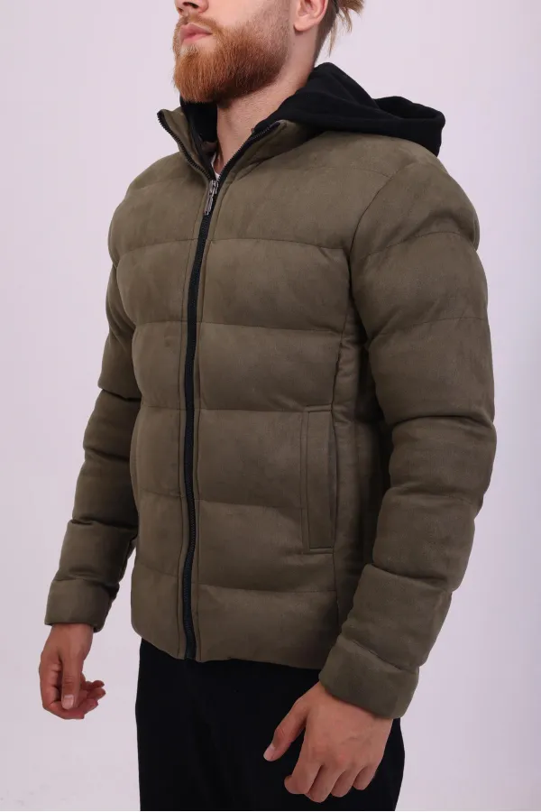 Veste homme kaki à capuche en daim nubuck - FN20250