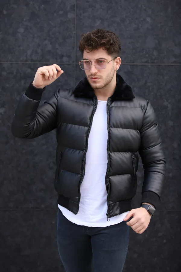 Veste en cuir brillant matelassée pour homme