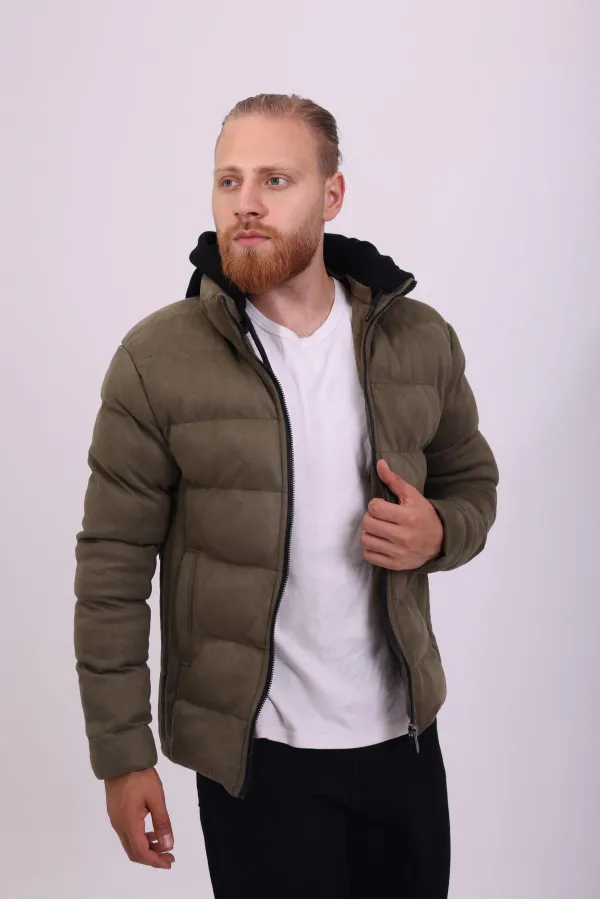 Veste homme kaki à capuche en daim nubuck - FN20250