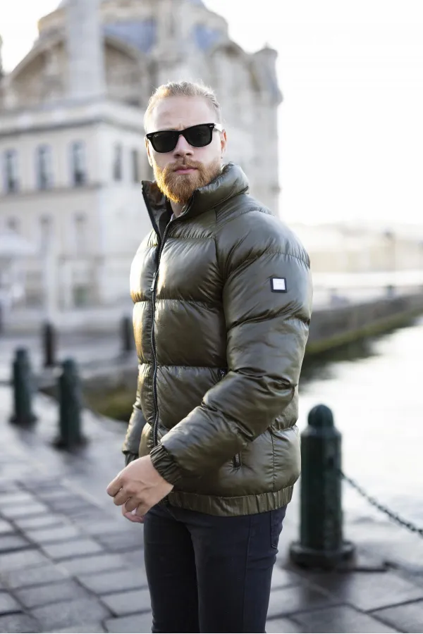 Manteau d'hiver kaki pour homme à col montant - FN10170