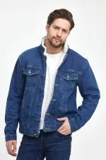 Veste en jean à col polo en coton pour homme avec doublure en fourrure
