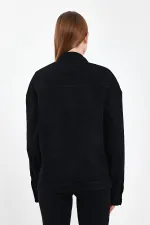 Veste en jean unisexe en coton avec col polo oversize et grandes poches