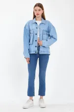 Veste en jean unisexe en coton avec col polo oversize et grandes poches